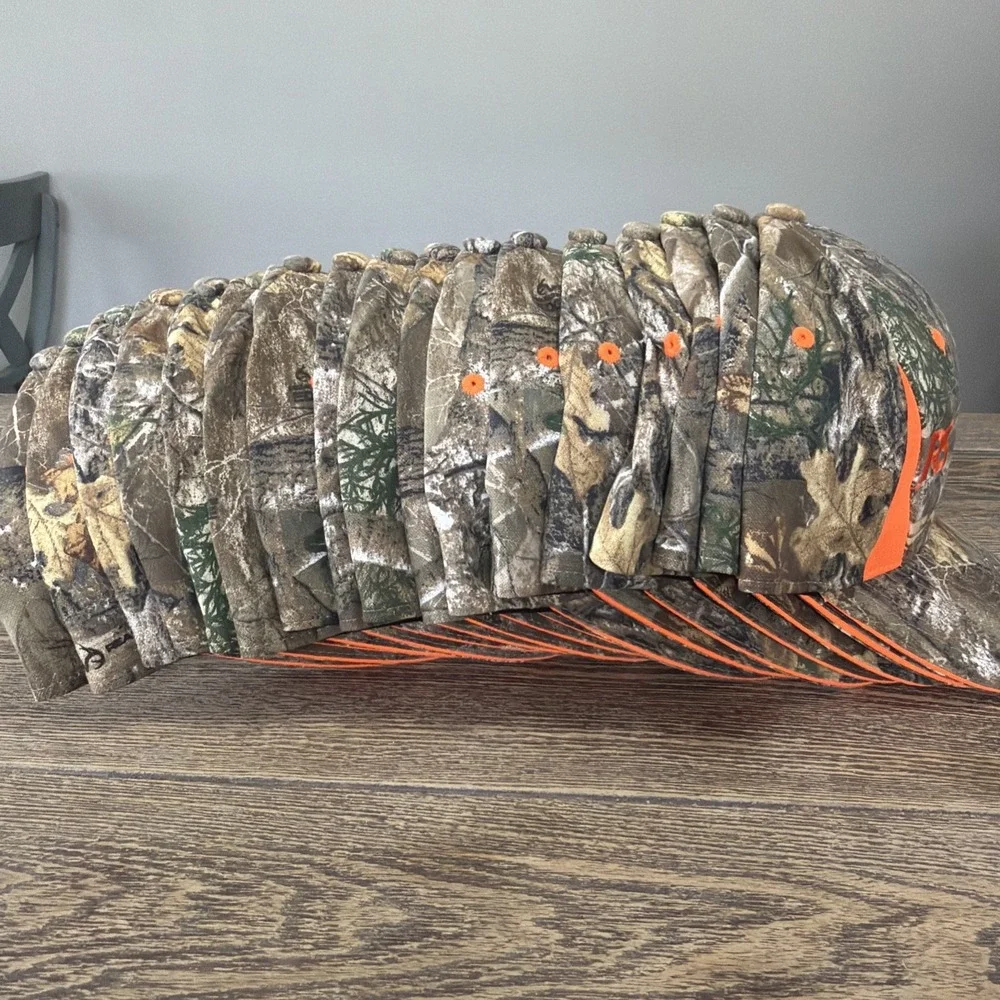 (17) Men's Real Tree Orange Camo Outdoor Hat Cap Hunting Fishing Bulk New W/Tags